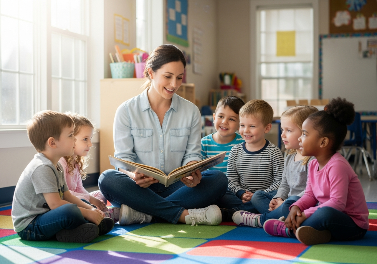 Teacher reading to children